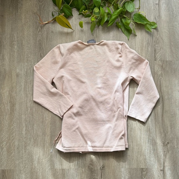 Vintage y2k Light Pink Beige Faux Wrap top with 3/4 Sleeves and Beaded detail - Picture 7 of 7